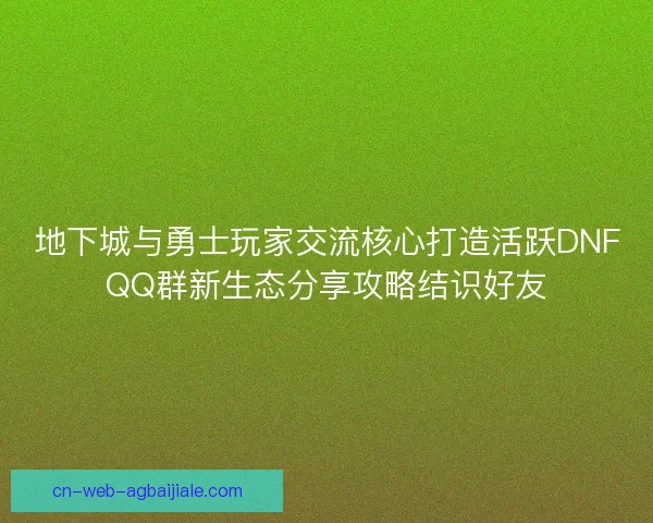 地下城与勇士玩家交流核心打造活跃DNFQQ群新生态分享攻略结识好友
